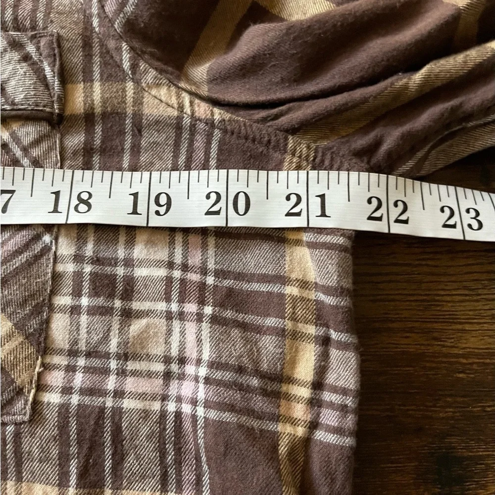 Aerie neutral brown plaid lightweight oversized relaxed fit flannel small - Picture 7 of 9